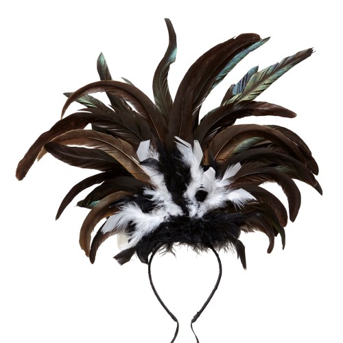 Headband with black-white-brown feathers