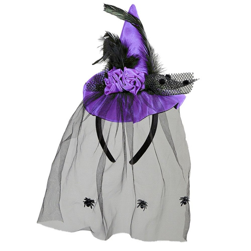 Повязка на голову с мини-фиолетовой шляпой ведьмы и вуалью