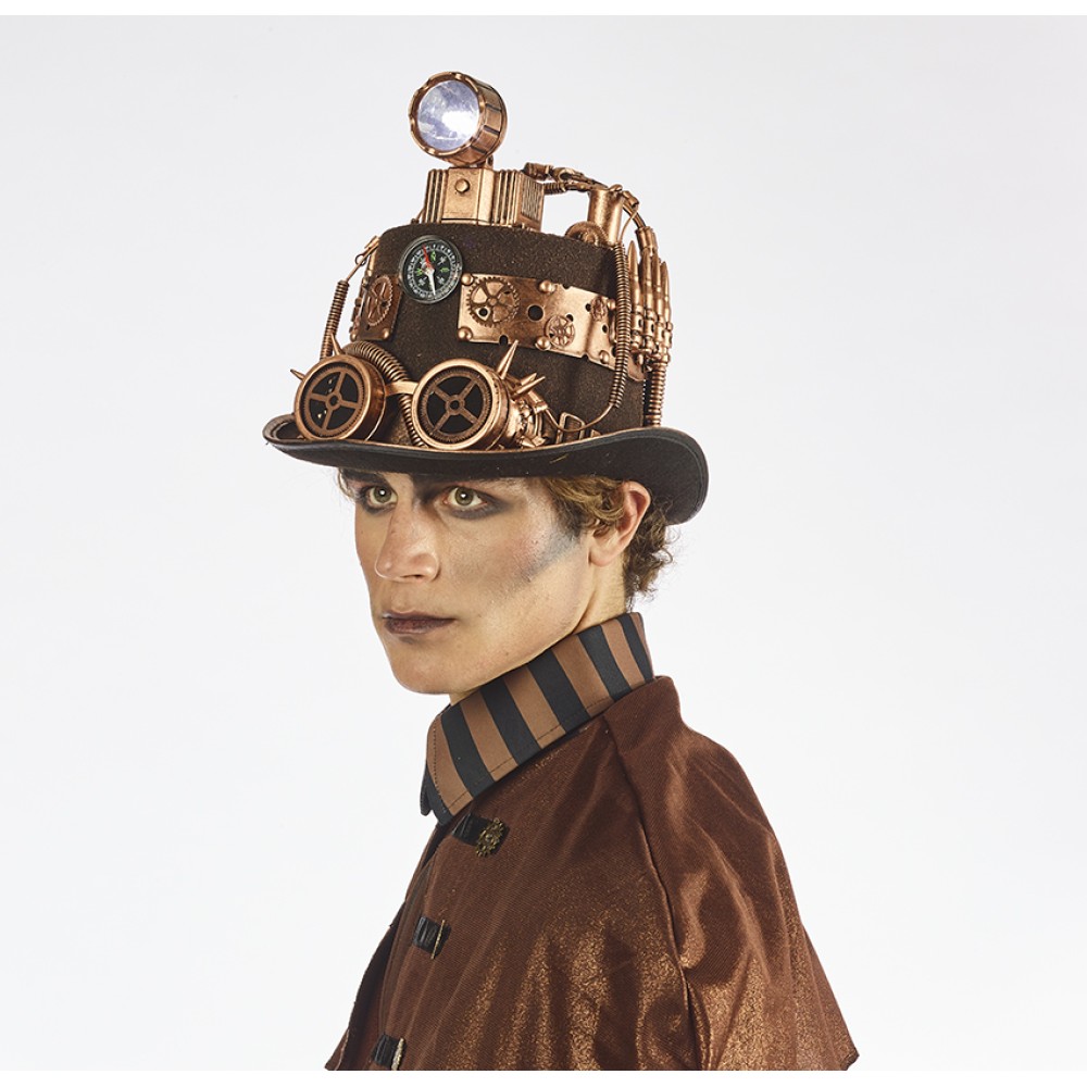 Hat topper steampunk lamp, brown