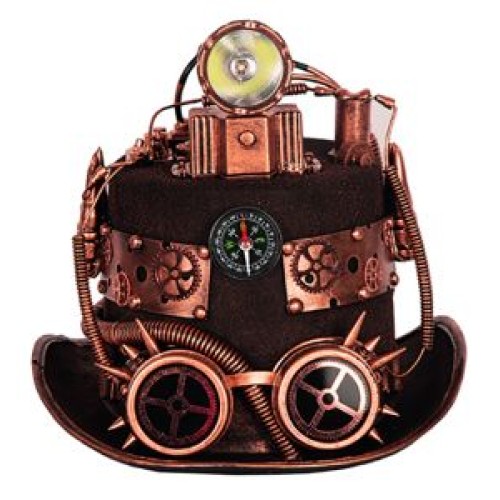 Hat topper steampunk lamp, brown