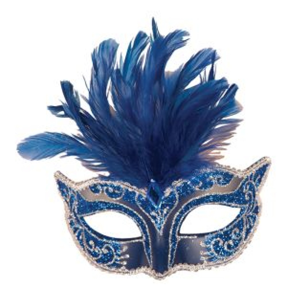 Venetian eye-mask feather, blue