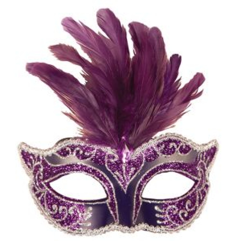 Венецианская маска с перьями, фиолетовая