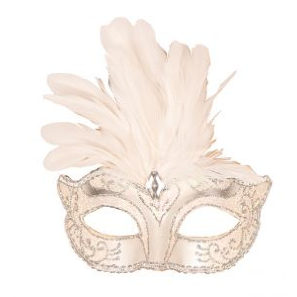Венецианская маска с перьями, белая