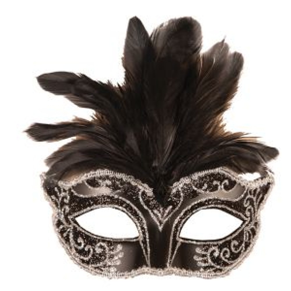 Венецианская маска с перьями, черная