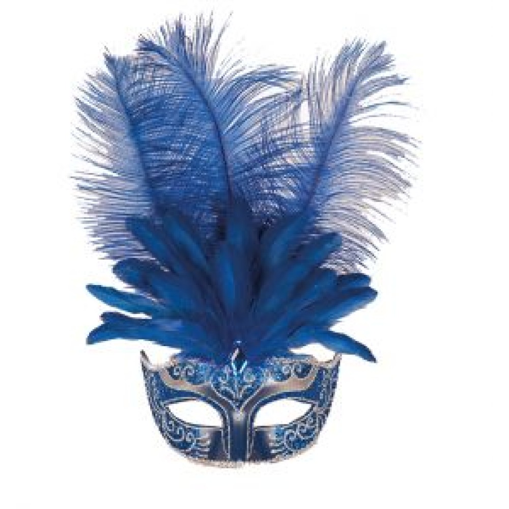 Венецианская маска с перьями, синяя
