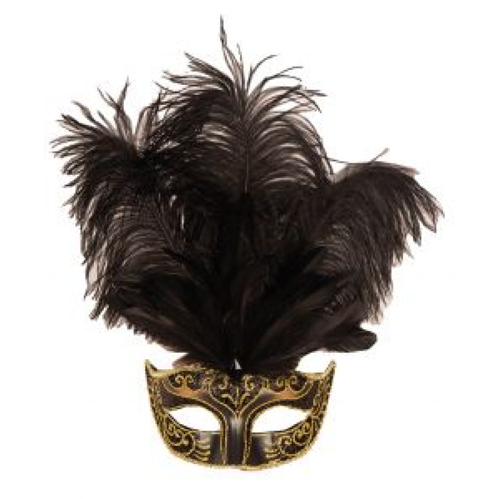Венецианская маска с перьями, золотая