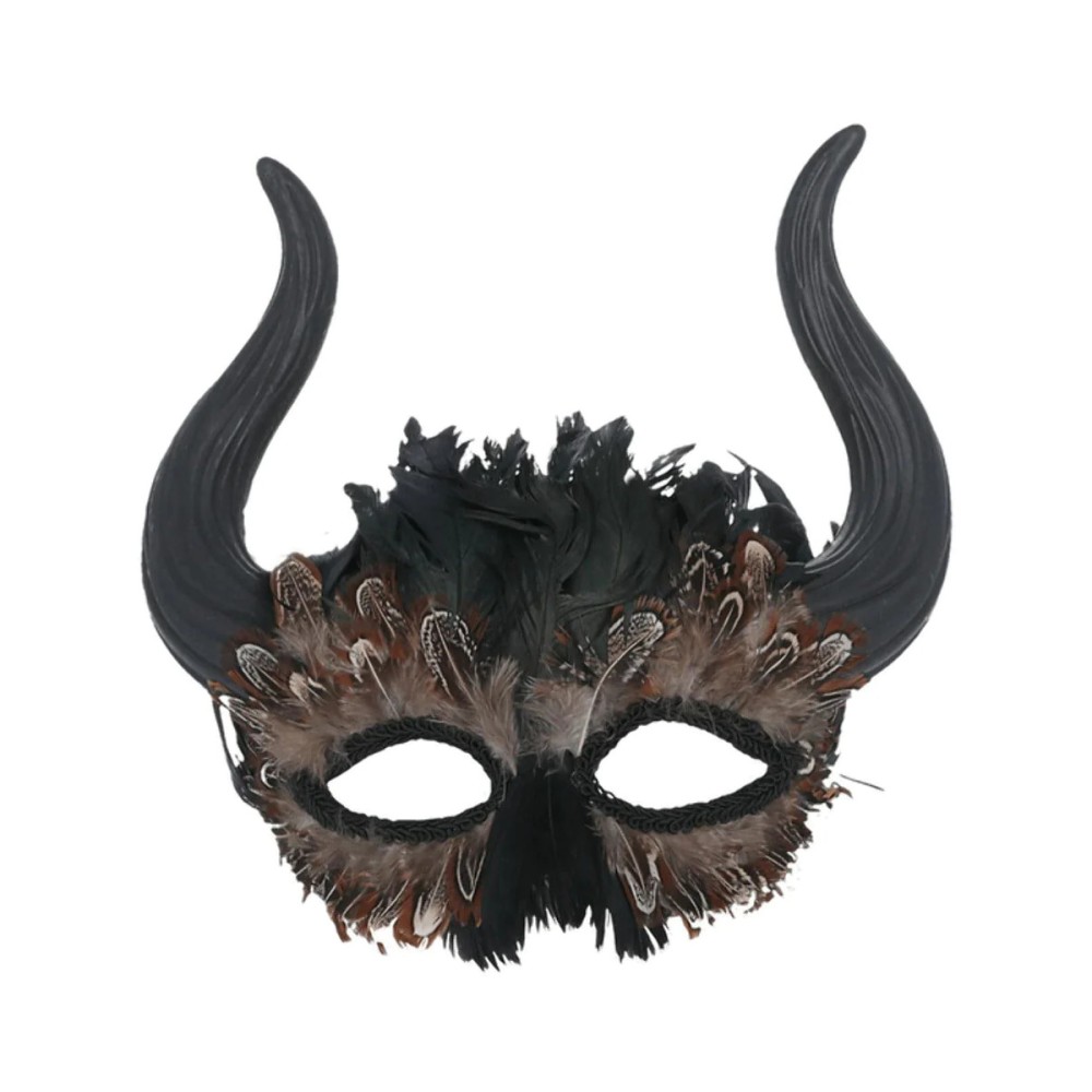 Feathered venetian horned mask