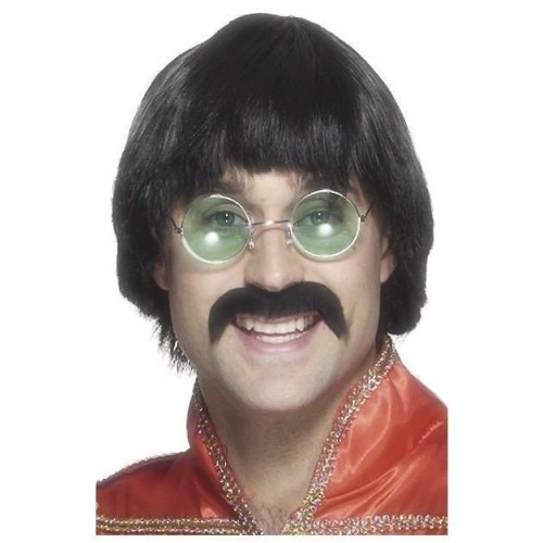 70s wig with mustache, black
