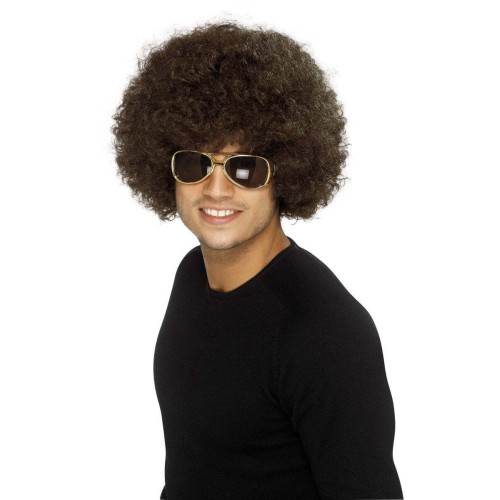 70s style afro wig, funky, brown, short