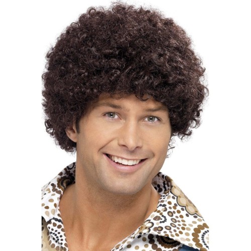 70s style afro wig, funky, brown, short