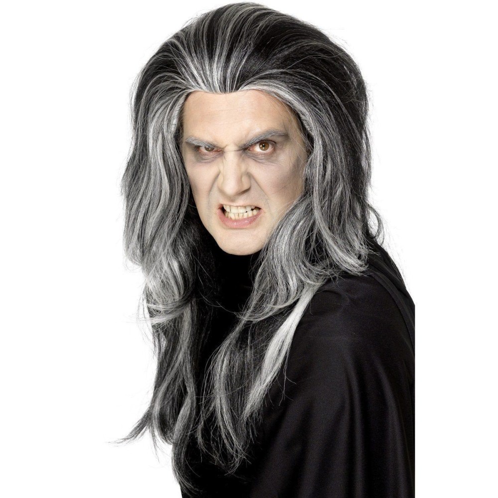 Gothic style vampire wig, black and white, long