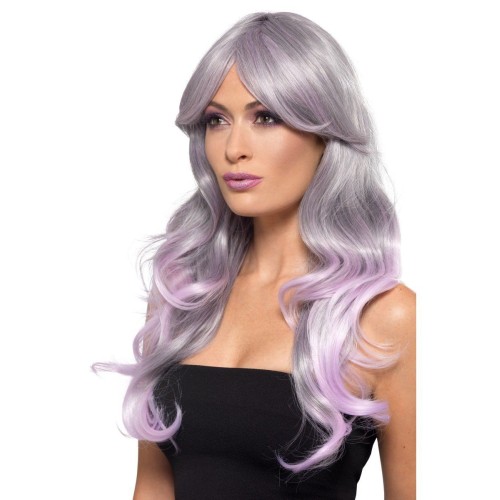 Grey-pink ombre wig, heat resistant, wavy, long