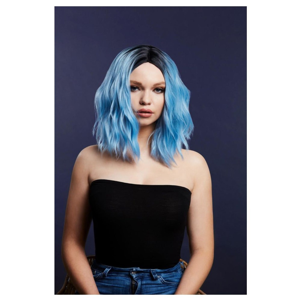 Двухцветный парик нежно-голубого цвета (Кара), легкие волны, 33 см