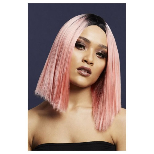 Two-color coral-pink wig (Kylie), straight, 37cm