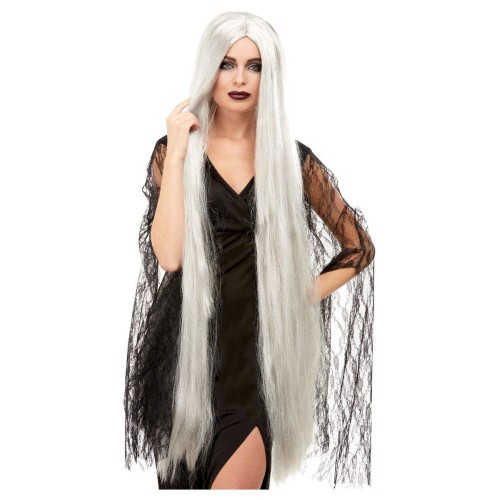Witch's wig, gray, long, 120cm