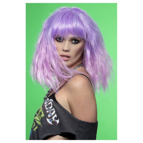 Ombre light lilac-pink wig with bangs, shoulder length
