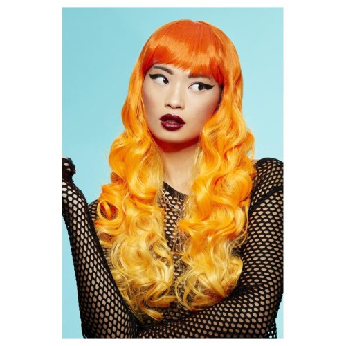 Orange wig with bangs, straight, very long