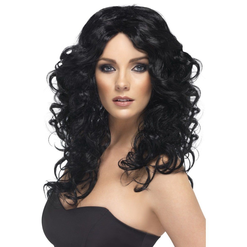 Wig with curls, black