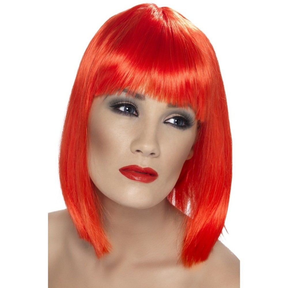 Wig with a bang, neon red