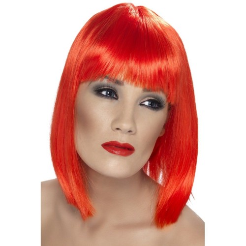 Wig with a bang, neon red
