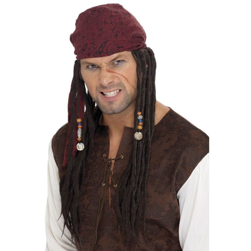 Pirate wig with braids, brown
