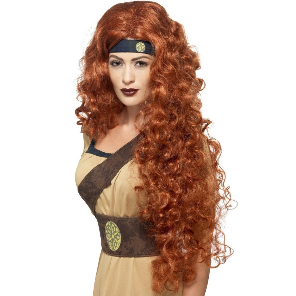 Warrior queen wig, brown, curly, long