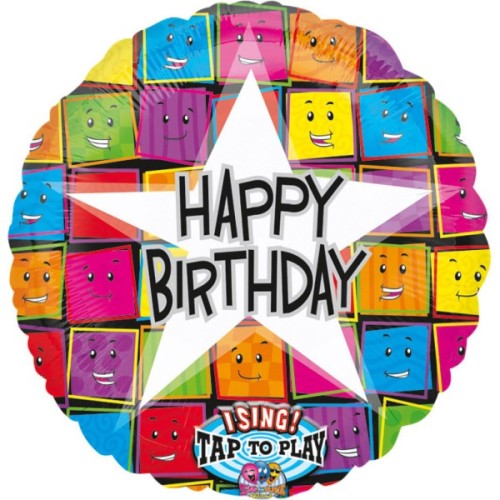 Fooliumist õhupall «Happy Birthday» ruuduline, muusikaga