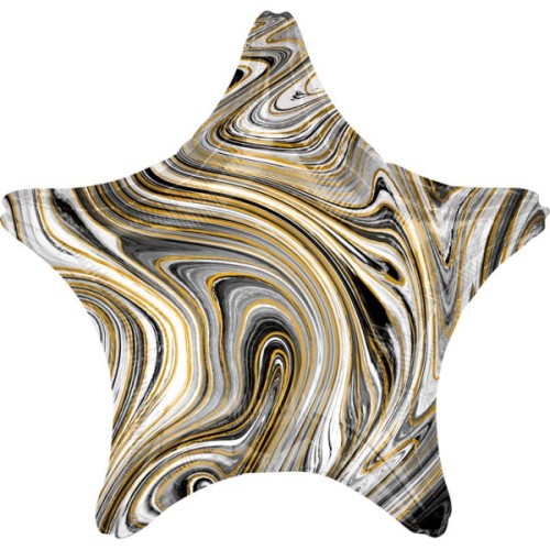 Fooliumist õhupall «Täht» marmor - must, valge, kuld