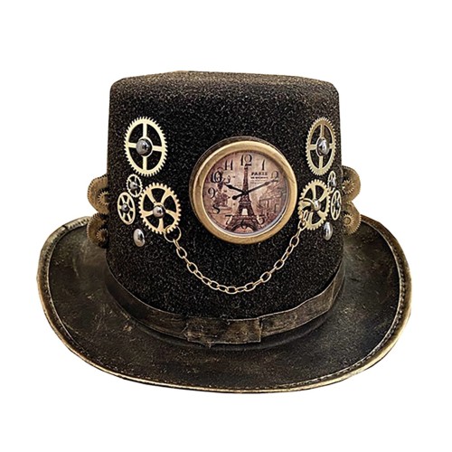Шляпа цилиндр Steampunk с часами