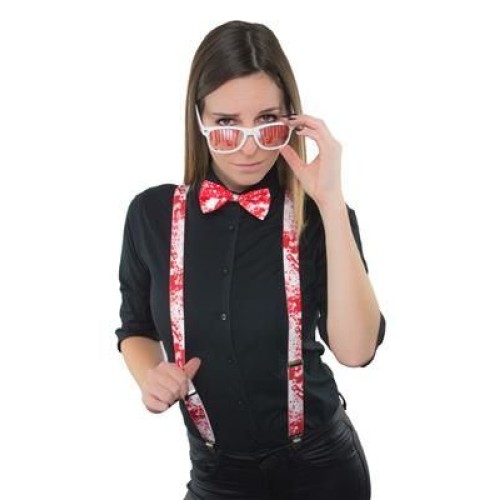 Bloody bow tie, suspenders and glasses