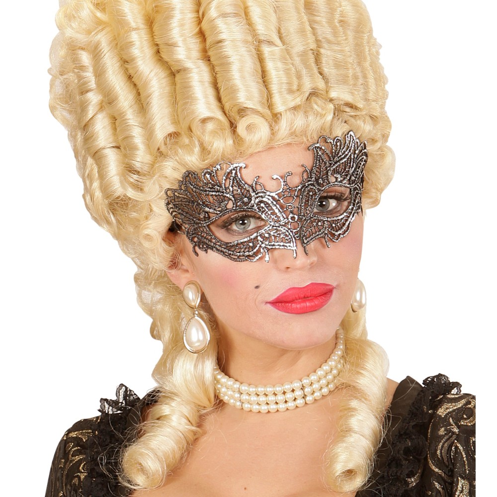 Eye mask in baroque style, lace, silver