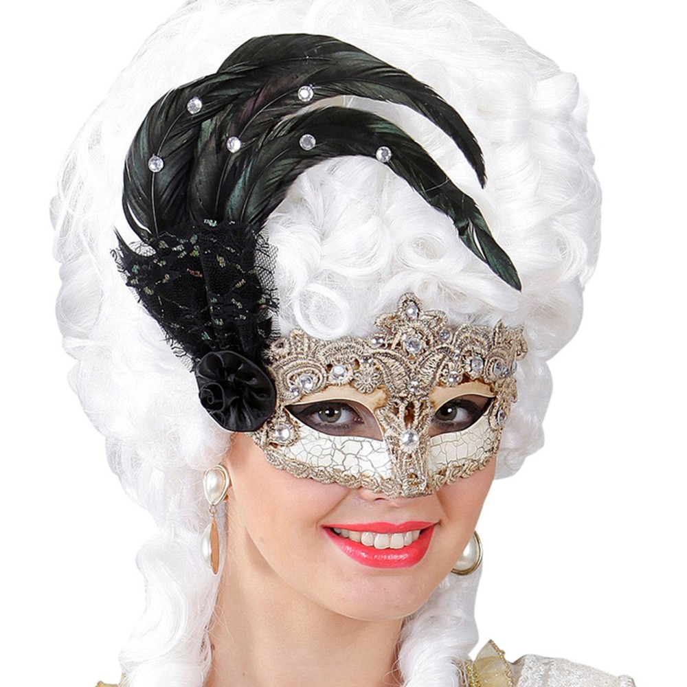 Venetian eye mask with black feathers