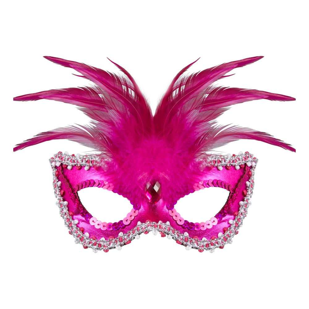 Eye mask with feathers, dark pink