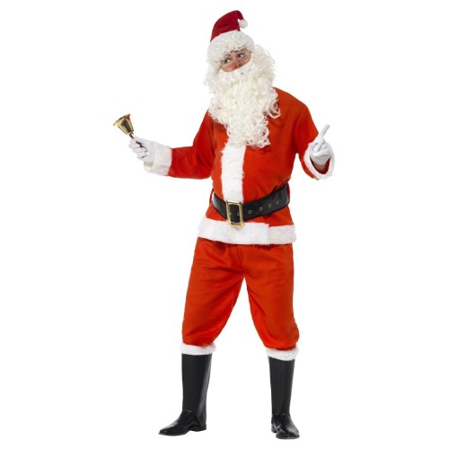 Santa costume, jacket, pants, belt, hat, gloves and boot covers (M)