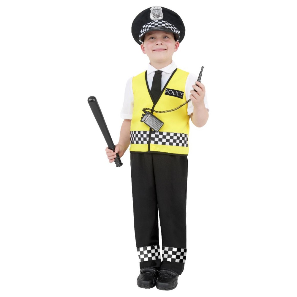 Policeman costume, top, pants, hat and radio set, for children (S)