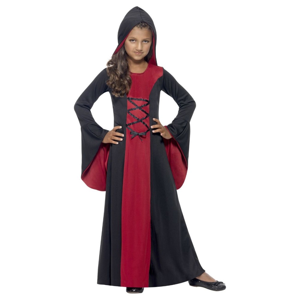 Vampire Costume Hooded Dress For Girls Black Red (S)