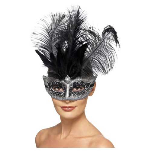 Eyemask, Venetian Colombina  with feather