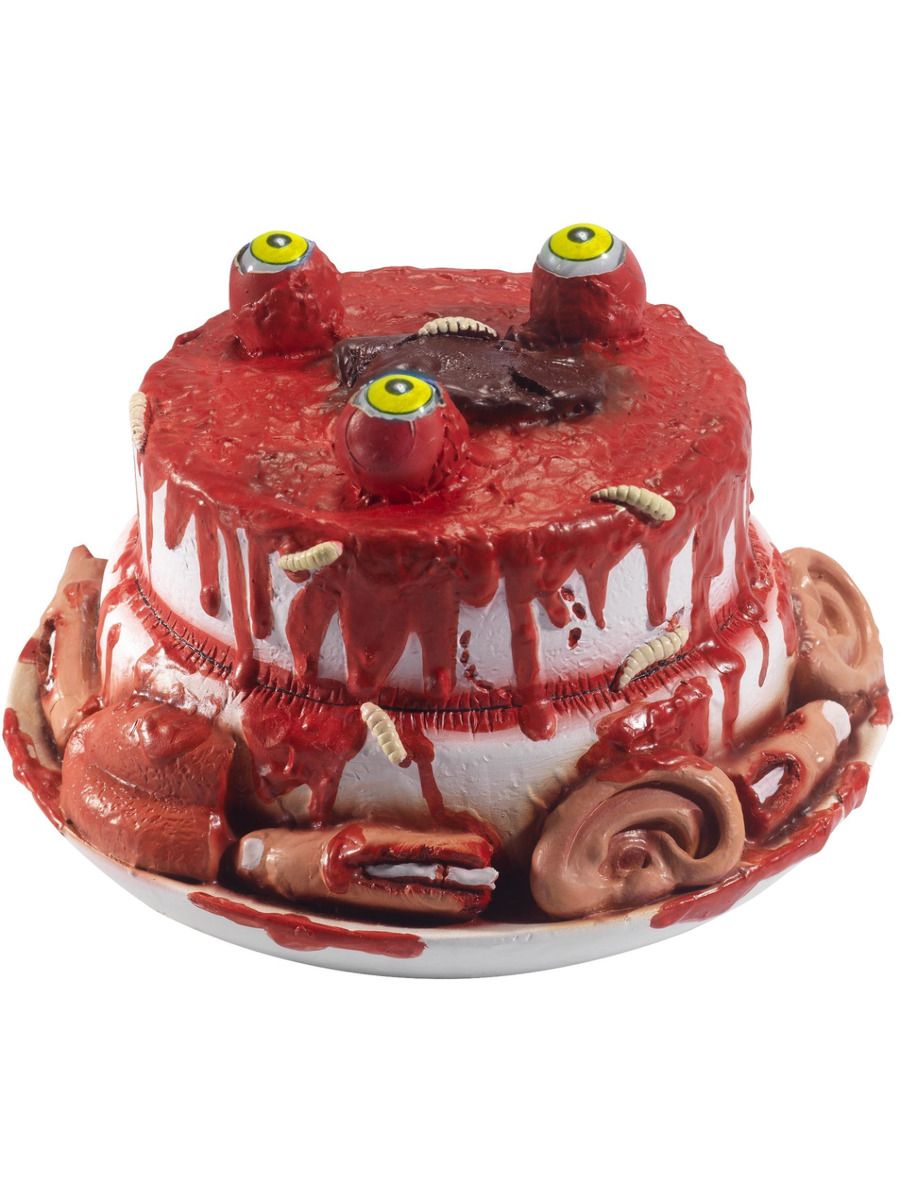 Latex Gory Gourmet Zombie Cake Prop Adult Red Moving Eyes