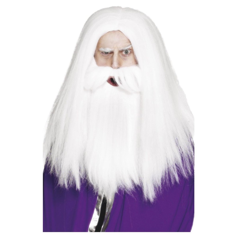 Wizard set, wig and beard, white