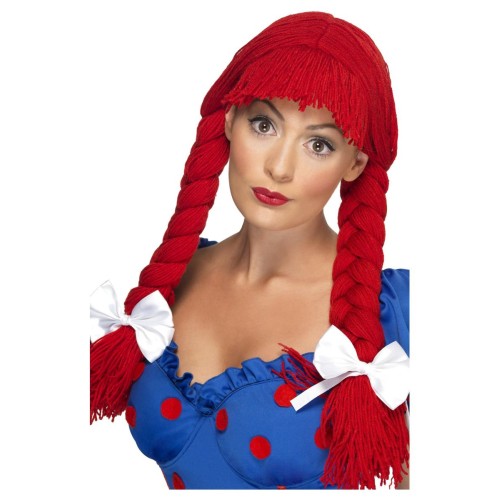 Ragdoll wig with two braids, red