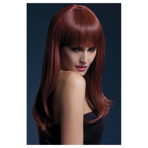 Dark auburn wig with fringe (Sienna), straight, 66cm