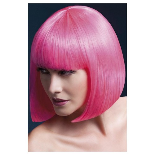 Неоново-розовый парик с челкой (Элиза), 33см