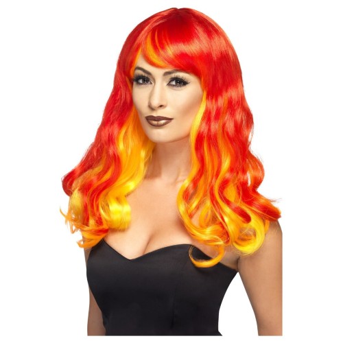 Devil flaming wig, long, ombre red-orange