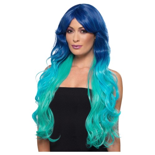 Mermaid's wig, wavy, very long, blue-green