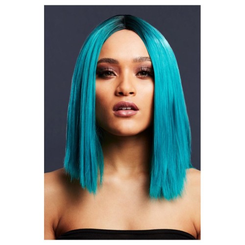 Двухцветный зелено-голубой парик (Кайли), прямой, 37см