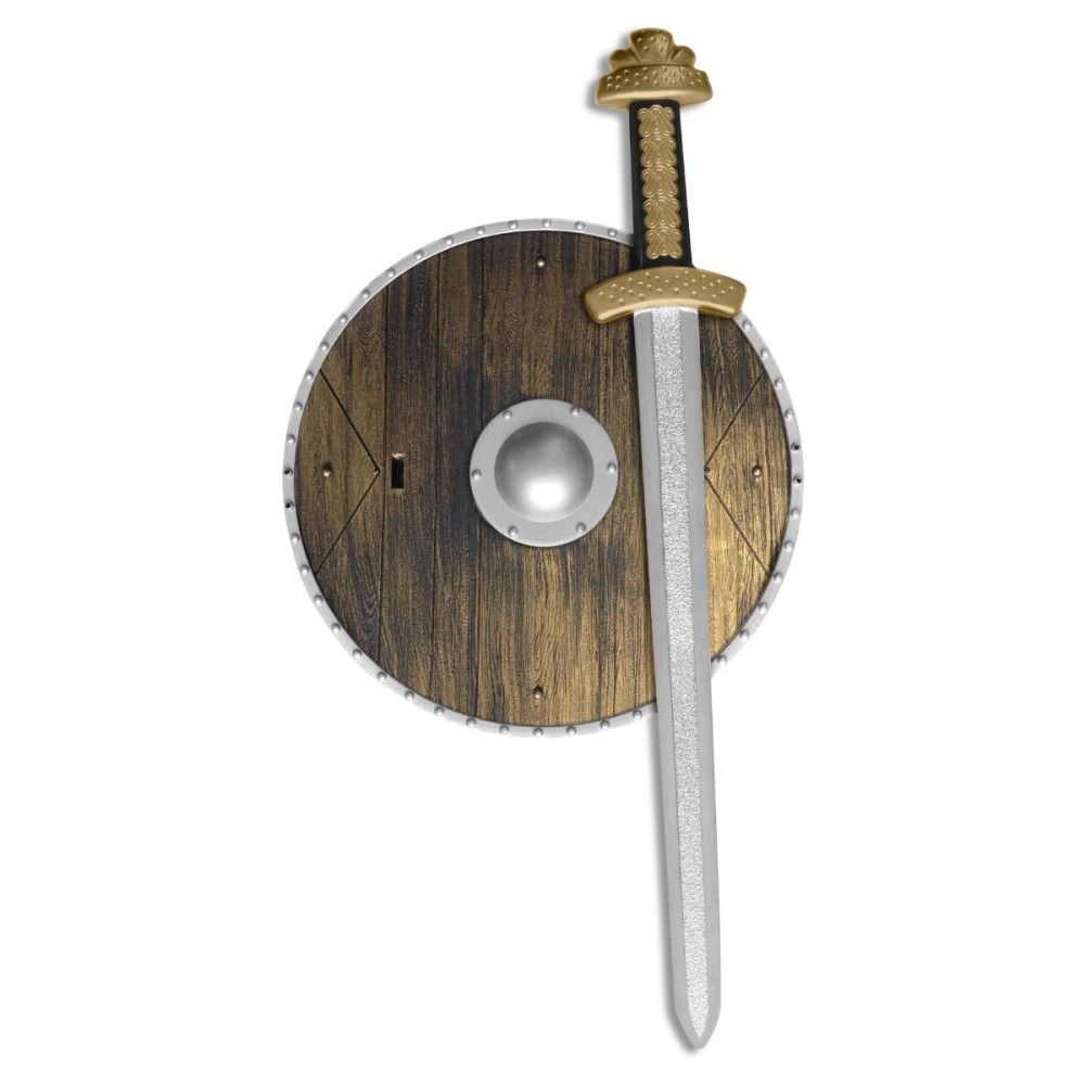 Knight set, shield and sword with wood effect (39cm)