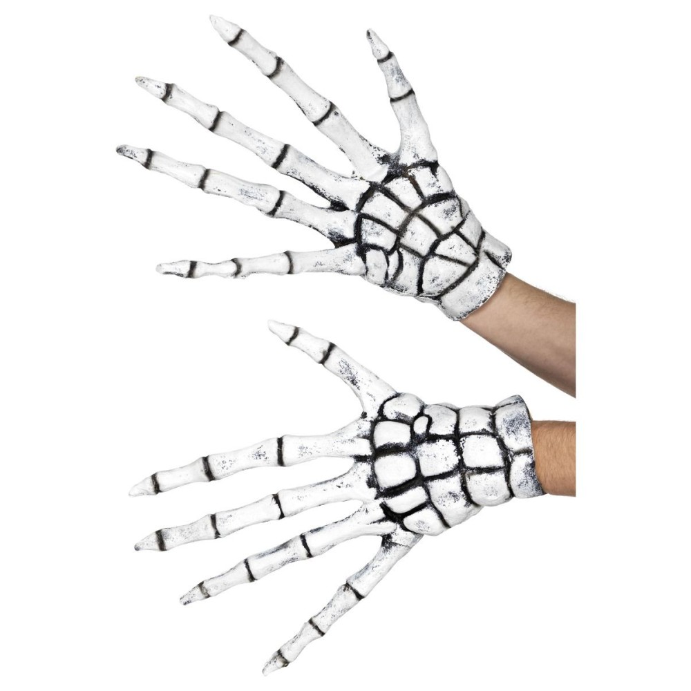 Grim reaper, skeleton gloves, long fingers, latex, white-black
