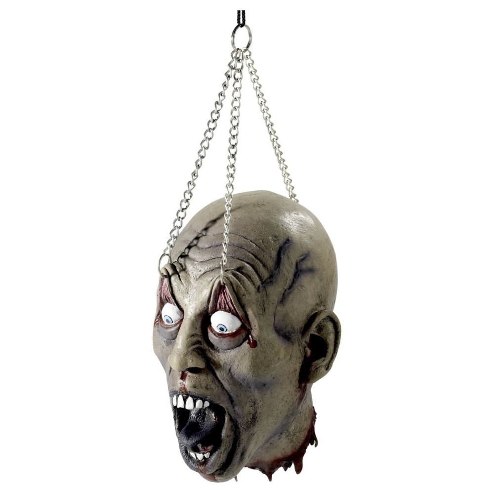 Dismembered head, hanging from chains, latex