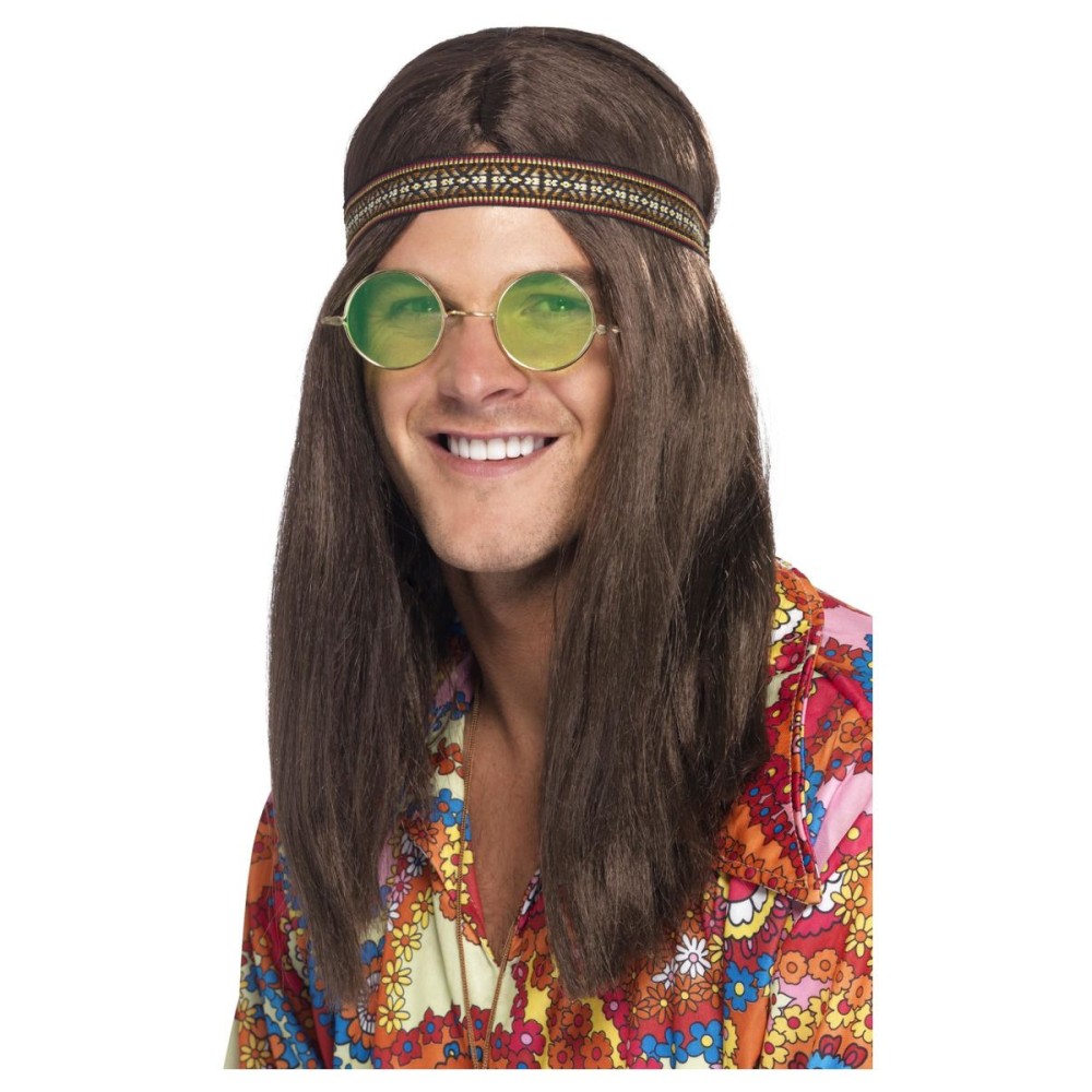 Hippie accessories set, for men, headband, glasses and necklace