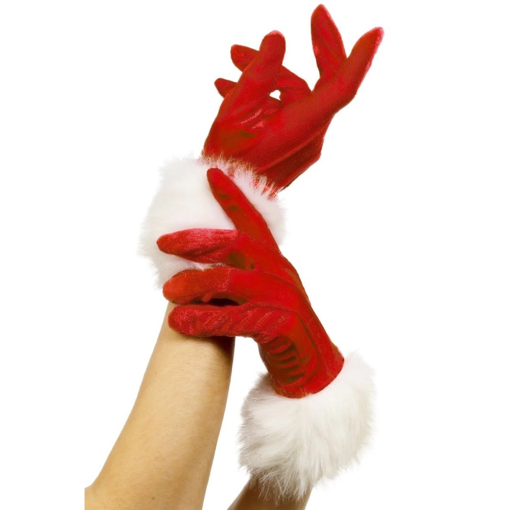 Gloves, red, with white fur trim